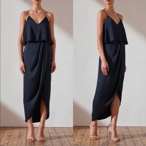 Shona Joy Luxe Cocktail Frill Midi Dress – Sapphire Navy | Size 2 | NWT